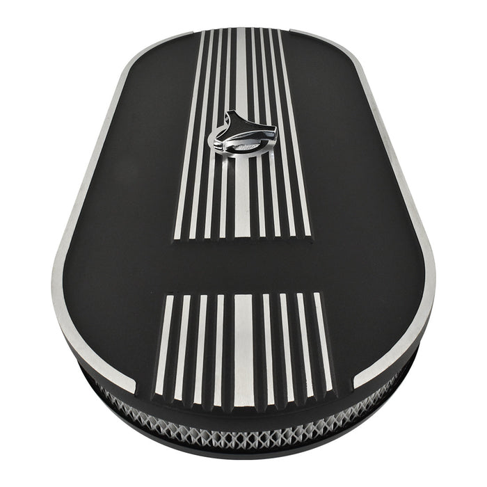 Oval Air Cleaner No Logo Suit Single 4 bbl Black Aluminium, 21 x 10 Inch