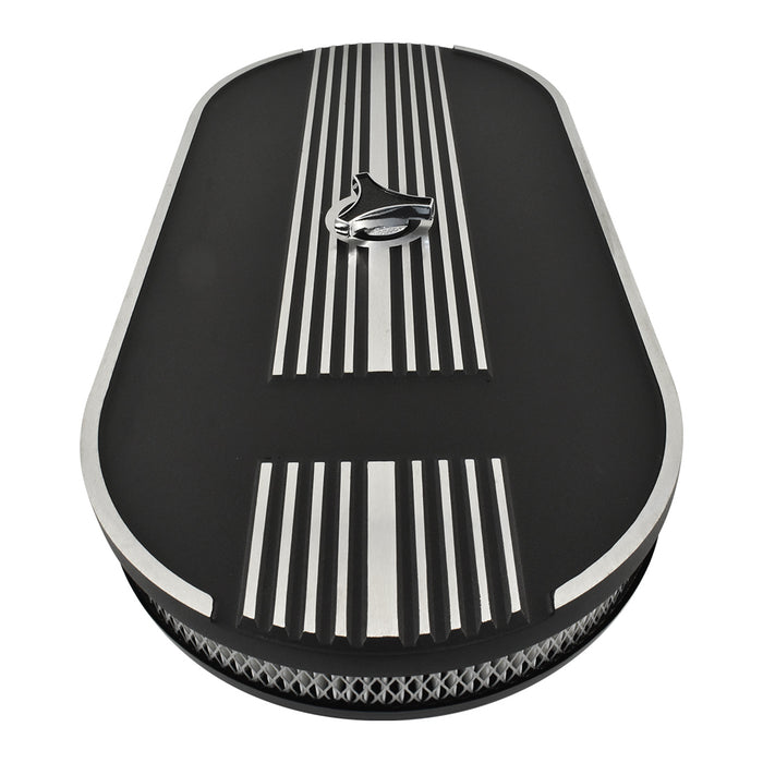 Oval Air Cleaner No Logo Suit Single 4 bbl Black Aluminium, 21 x 10 Inch