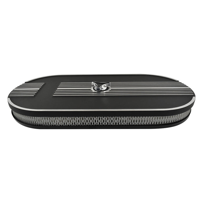 Oval Air Cleaner No Logo Suit Single 4 bbl Black Aluminium, 21 x 10 Inch
