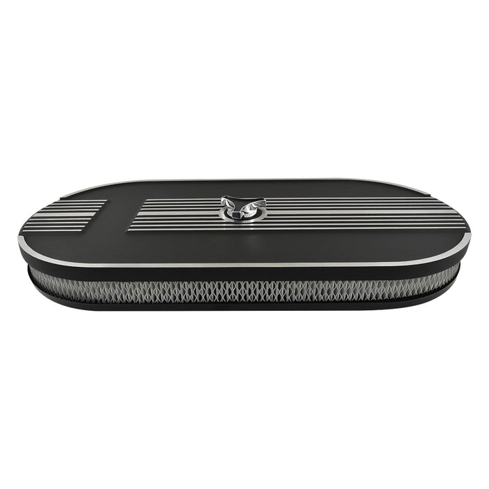 Oval Air Cleaner No Logo Suit Single 4 bbl Black Aluminium, 21 x 10 Inch