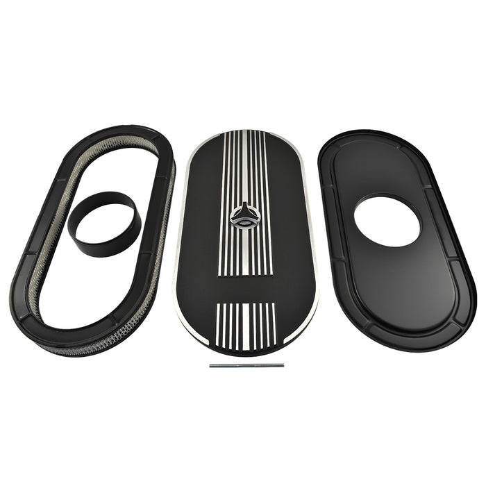 Oval Air Cleaner No Logo Suit Single 4 bbl Black Aluminium, 21 x 10 Inch