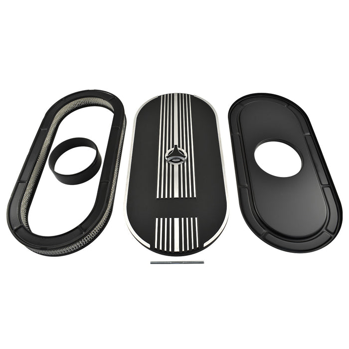Oval Air Cleaner No Logo Suit Single 4 bbl Black Aluminium, 21 x 10 Inch