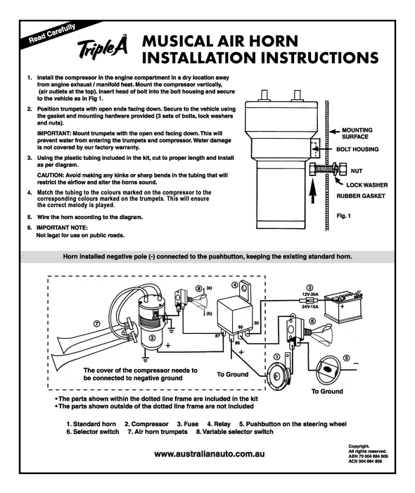 12V Dixie Dukes of Hazzard 5 Trumpet Musical Air Horns