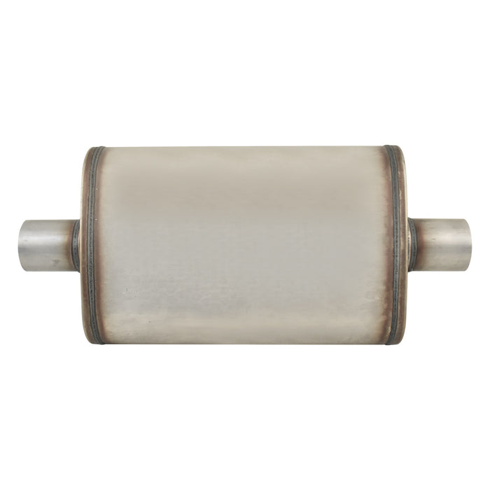 Outlaw T-409 Stainless Steel Straight Through Muffler, Single 2-1/4" Inlet/Outlet, Centre/Centre