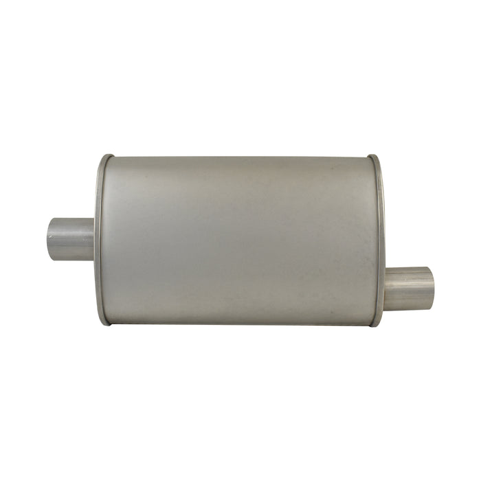 Aluminized Steel 2-1/4" Turbo Style Muffler Centre Inlet / Offset Outlet