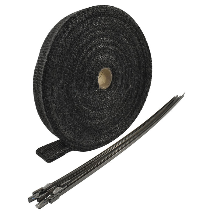 Exhaust Wrap 1" X 50', Fibreglass Black W/Stainless Ties - CAL-H1012BK