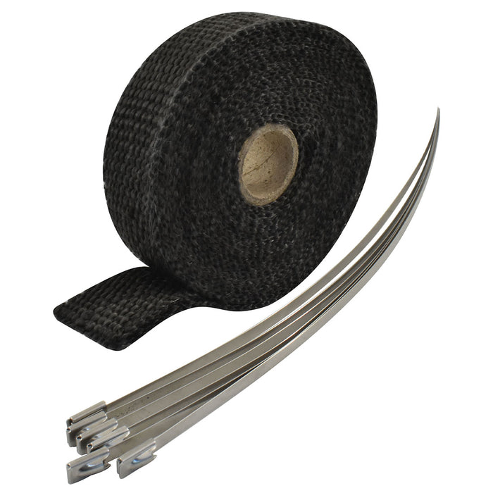 Exhaust Wrap 1" X 15', Fibreglass Black W/Stainless Ties - CAL-H1010BK