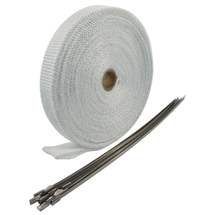 Cal Custom Heat Solutions 1 Inch By 50 Foot (2.54cm by 15.24m) White Insulated Fibreglass Exhaust Wrap With Stainless Steel Ties