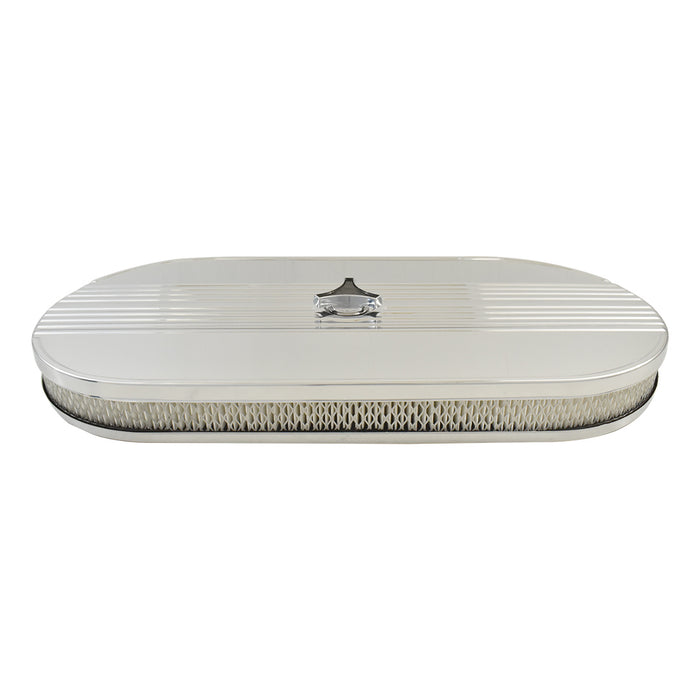 Oval Air Cleaner No Logo Suit Single 4 bbl Chrome Steel, 21 x 10 Inch