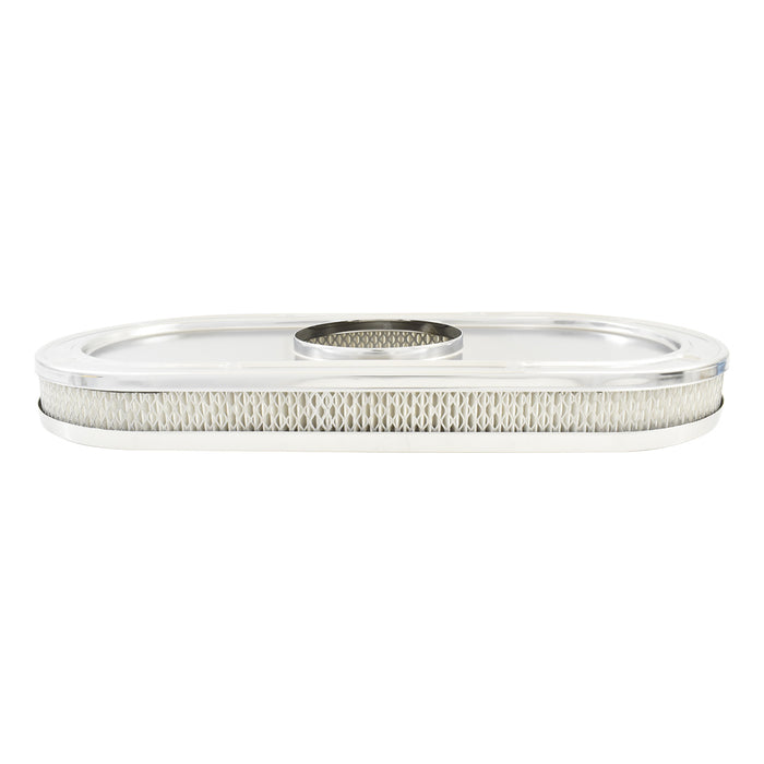 Oval Air Cleaner No Logo Suit Single 4 bbl Chrome Steel, 21 x 10 Inch
