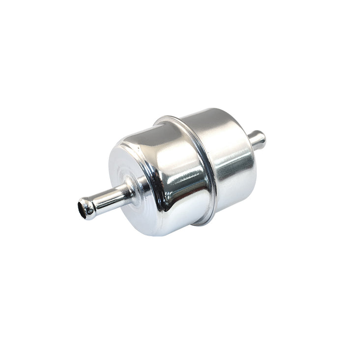 Chrome Inline Fuel Filter 5/16" Hose Barb Inlet Outlet