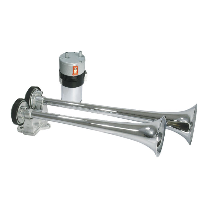 Roadmaster - Chrome Metal 12V Master Blaster Alternating Twin Trumpet Air Horn - VERY LOUD