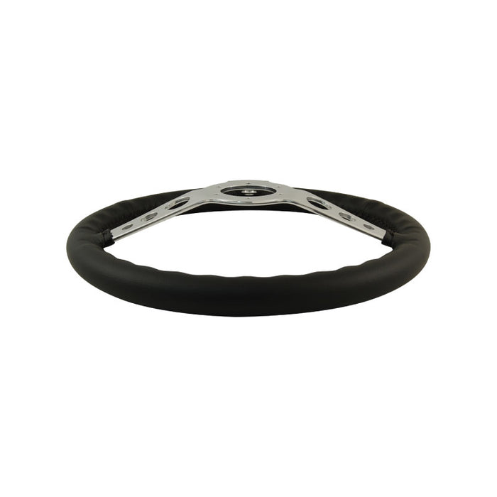 14" Aluminium 6 Bolt Steering Wheel Black Leather Full-Wrap Spokes w/Holes