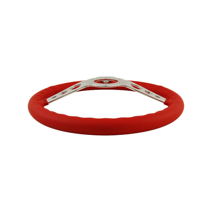 14" Aluminium 6 Bolt Steering Wheel Red Leather Full-Wrap Spokes w/Holes