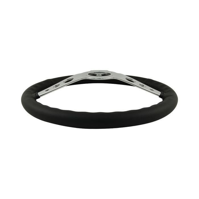 15" Aluminium 6 Bolt Steering Wheel Black Leather Full-Wrap Spokes w/Holes