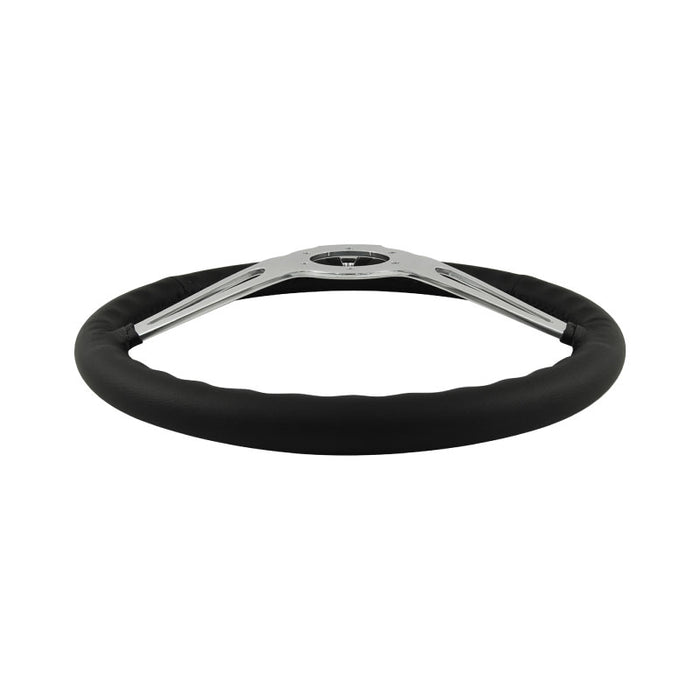 15" Aluminium 6 Bolt Steering Wheel Black Leather Full-Wrap Slotted Spokes