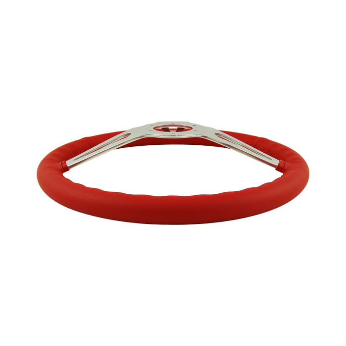 15" Aluminium 6 Bolt Steering Wheel Red Leather Full-Wrap Slotted Spokes