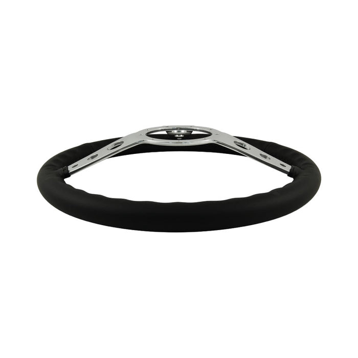 15" Aluminium 9 Bolt Steering Wheel Black Leather Full-Wrap Spokes w/Holes