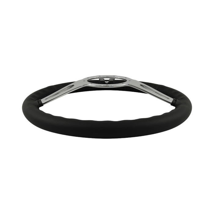 15" Aluminium 9 Bolt Steering Wheel Black Leather Full-Wrap Slotted Spokes