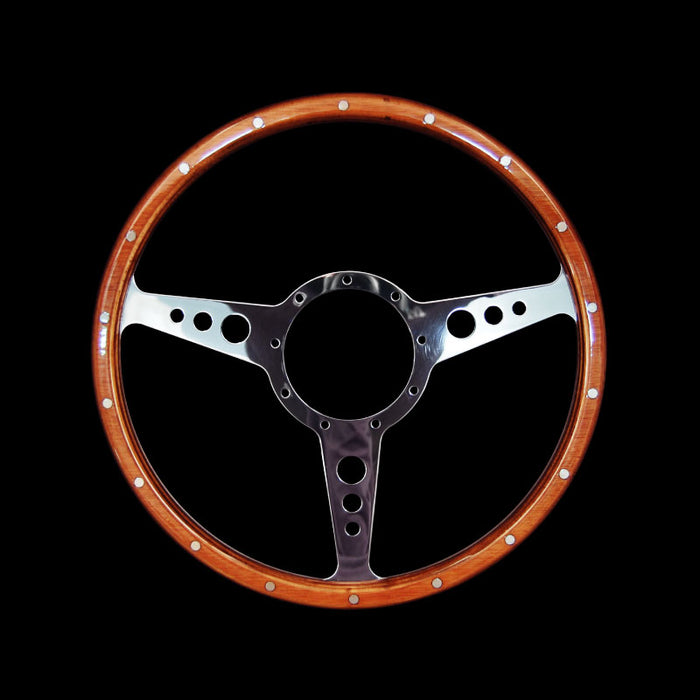 Classic 3 Spoke Flat 14" Wood Rim Steering Wheel 9 Bolt