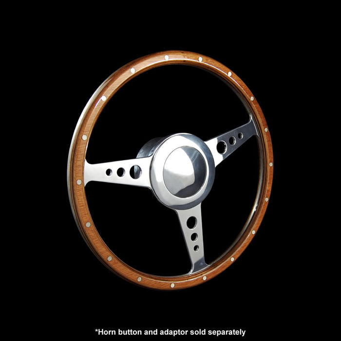 Classic 3 Spoke Flat 14" Wood Rim Steering Wheel 9 Bolt