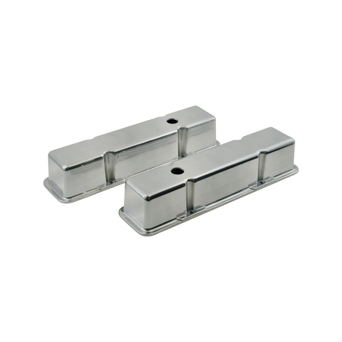 Cal Custom SB Chev Tall Valve Covers Polished Aluminium Smooth Design, 327, 350