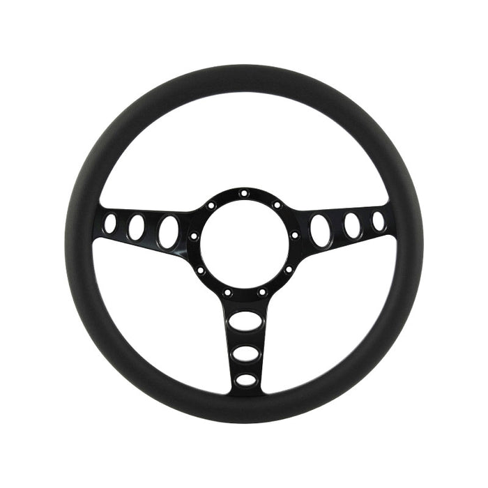 Cal Custom 14" Outlaw Black Anodised Billet Aluminium Steering Wheel, Black Leather Half-Wrap
