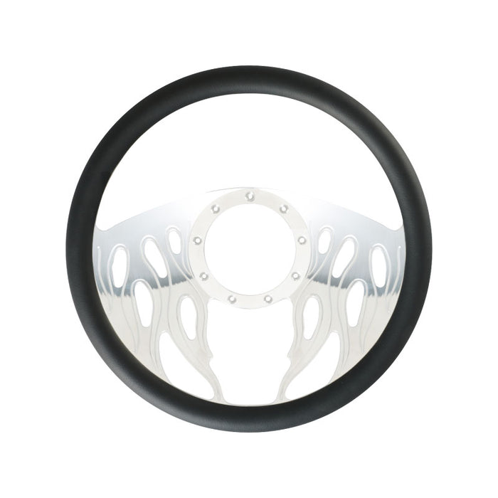 Cal Custom 14" Fire Billet Aluminium Steering Wheel, Black Leather Half-Wrap