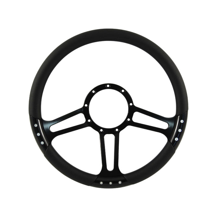 Cal Custom 14" Boost Black Anodised Billet Aluminium Steering Wheel, Black Leather Half-Wrap