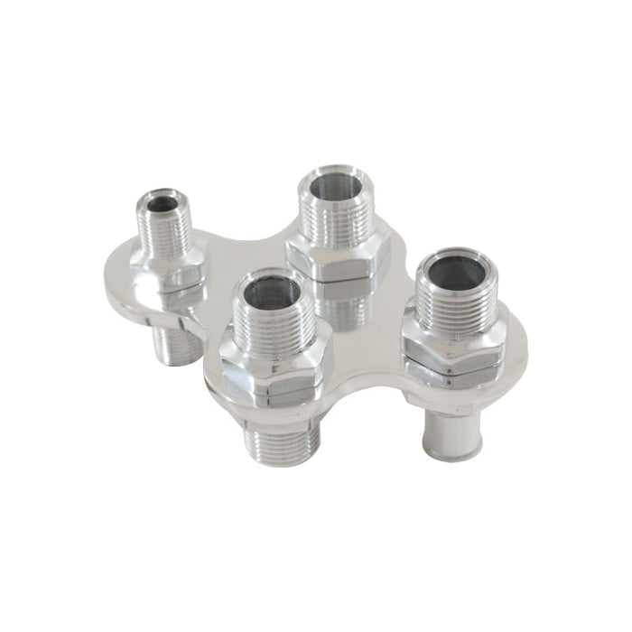 Cal Custom Polished Aluminium 4 Port A/C & Heater Bulkhead, With Single Push On Fitting