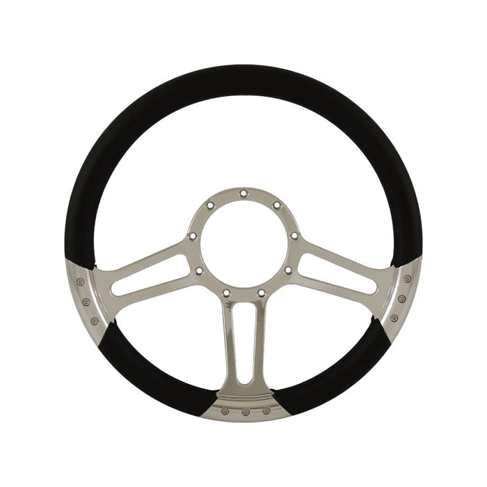 Cal Custom 14" Boost Billet Aluminium Steering Wheel, Black Leather Full-Wrap