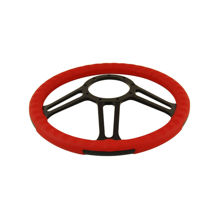 Cal Custom 14" Boost Black Anodised Billet Aluminium Steering Wheel, Red Leather Full-Wrap