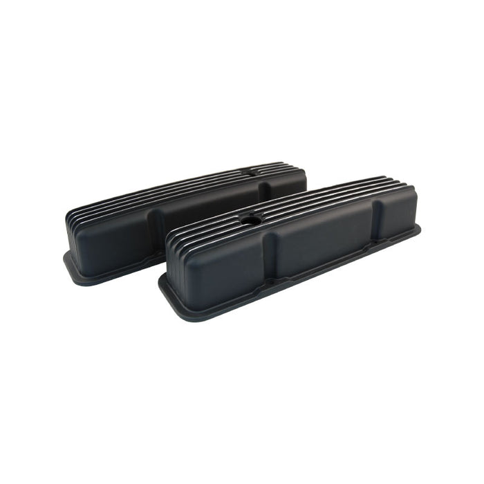 SB Chev Finned Black Aluminium Valve Covers, 283 327 350 383 400