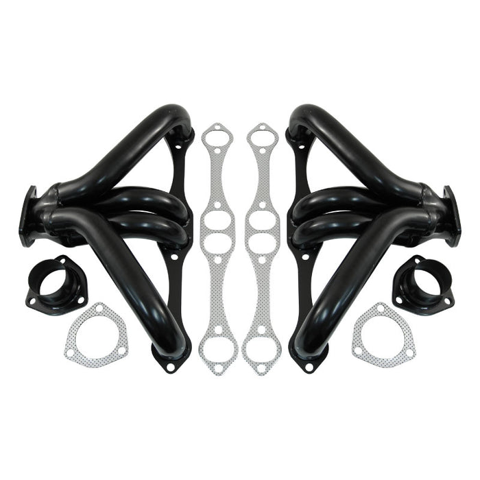 Cal Custom Small Block CHEV Tight Fit Headers Black Mild Steel - Suit Angle Plug Heads