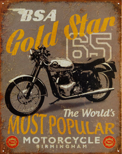 BSA Gold Star 65 - The World's Most Popular Motorcycle - Large Metal Tin Sign 40.6cm X 31.7cm Genuine American Made