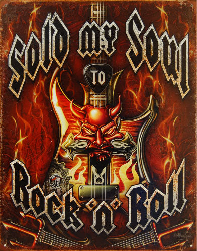 Sold My Soul To Rock 'N' Roll - Large Metal Tin Sign 40.6cm X 31.7cm Genuine American Made