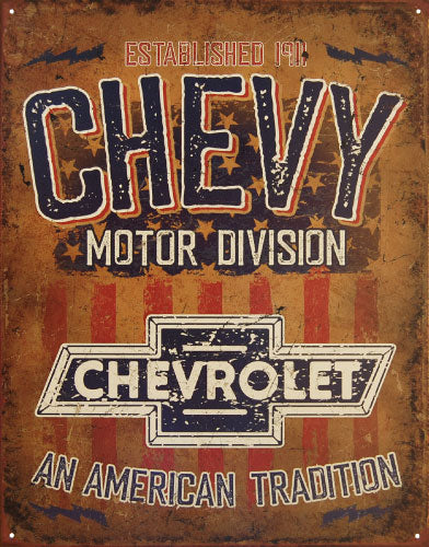 Chevy Motor Division - An American Tradition - Large Metal Tin Sign 40.6cm X 31.7cm Genuine American Made