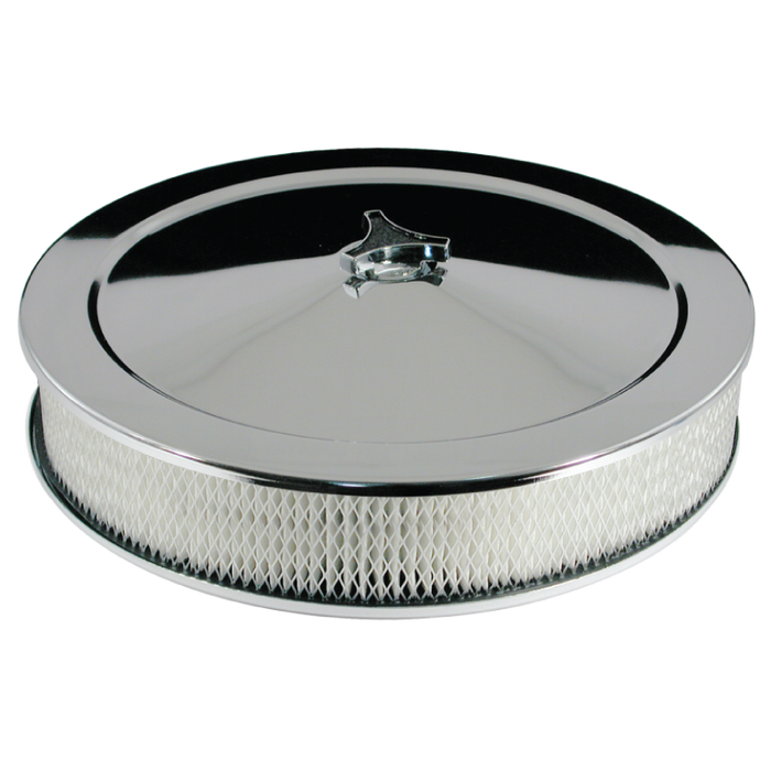 Air Cleaner Chrome 14" x 3" Recessed Base 5-1/8" Neck Holley, Edelbrock, Rochester, Quadrajet