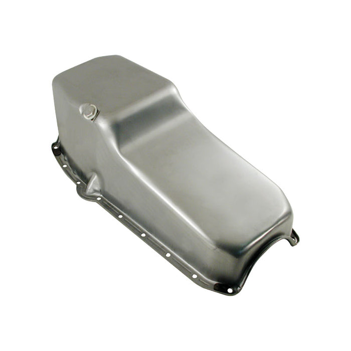 Small Block Chev Raw Steel Oil Pan Left-Hand Dipstick, Suits SBC Engines 1955-1979
