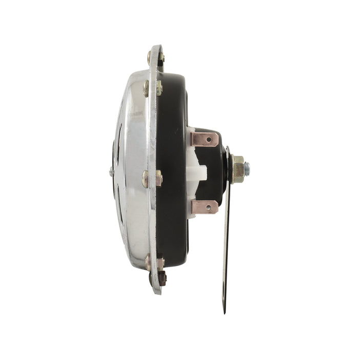 Round Disc Car Horn, High Frequency, 1950's Bosch Style, 12V, Chrome