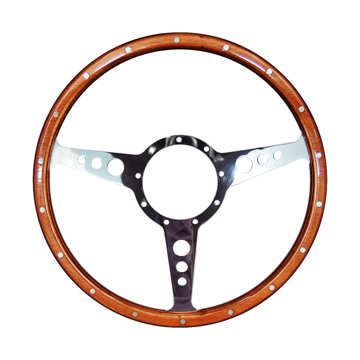 Classic 3 Spoke Flat 14" Wood Rim Steering Wheel 9 Bolt