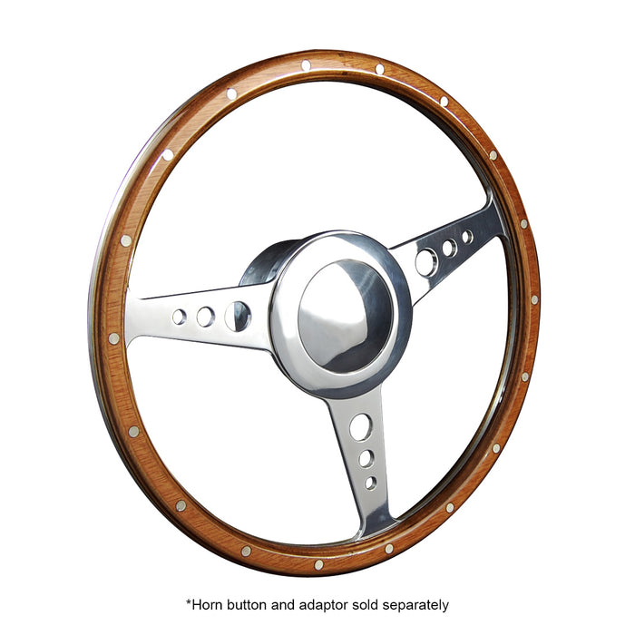 Classic 3 Spoke Flat 14" Wood Rim Steering Wheel 9 Bolt