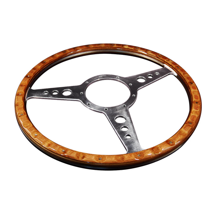 Classic 3 Spoke Flat 14" Wood Rim Steering Wheel 9 Bolt