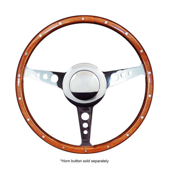 Classic 3 Spoke Flat 14" Wood Rim Steering Wheel 9 Bolt
