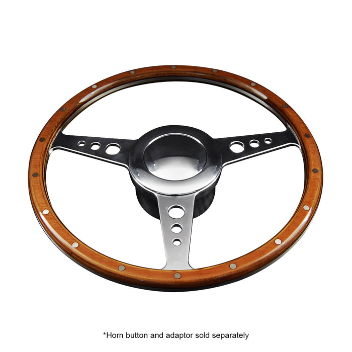 Classic 3 Spoke Flat 14" Wood Rim Steering Wheel 9 Bolt