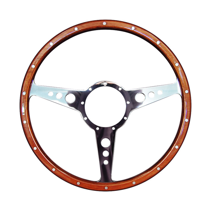 Classic 3 Spoke Flat 15" Wood Rim Steering Wheel 9 Bolt