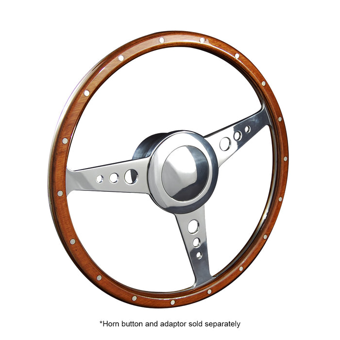 Classic 3 Spoke Flat 15" Wood Rim Steering Wheel 9 Bolt