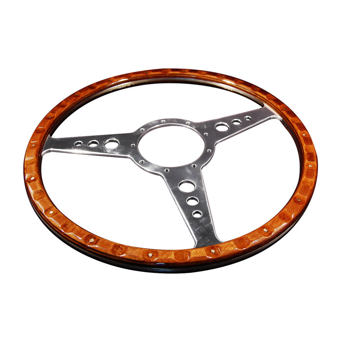 Classic 3 Spoke Flat 15" Wood Rim Steering Wheel 9 Bolt