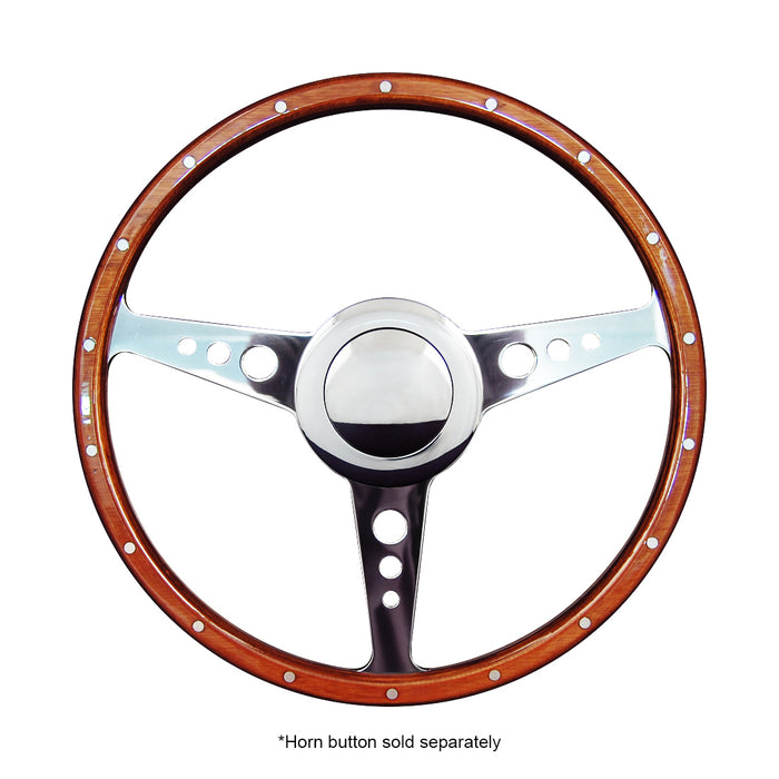 Classic 3 Spoke Flat 15" Wood Rim Steering Wheel 9 Bolt
