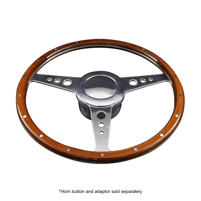 Classic 3 Spoke Flat 15" Wood Rim Steering Wheel 9 Bolt